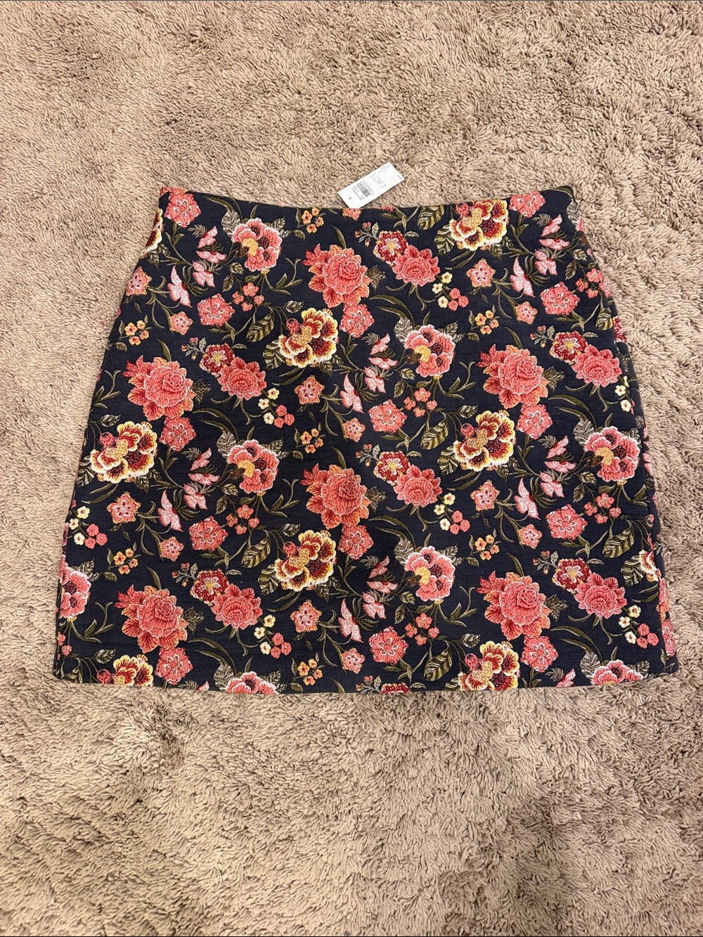 LOFT Black Mini Skirt with Pink Floral Jacquard
